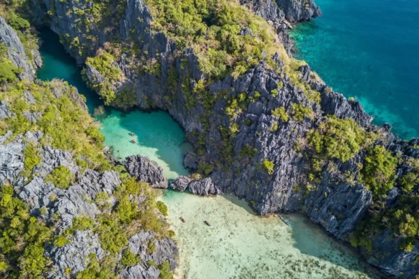 drone view of small lagoon